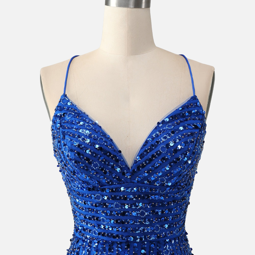 
                      
                        V Neck Royal Blue Sequin Bodycon Short Dress
                      
                    