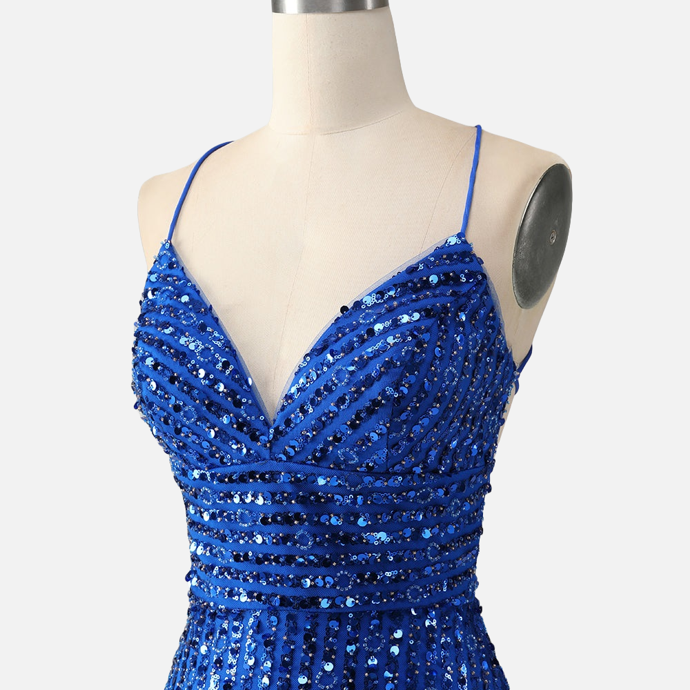 
                      
                        V Neck Royal Blue Sequin Bodycon Short Dress
                      
                    