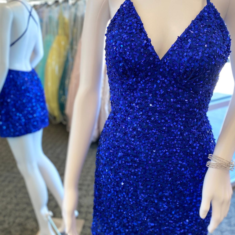 
                      
                        V neck Sky Blue Sequin Tight Short Dress
                      
                    