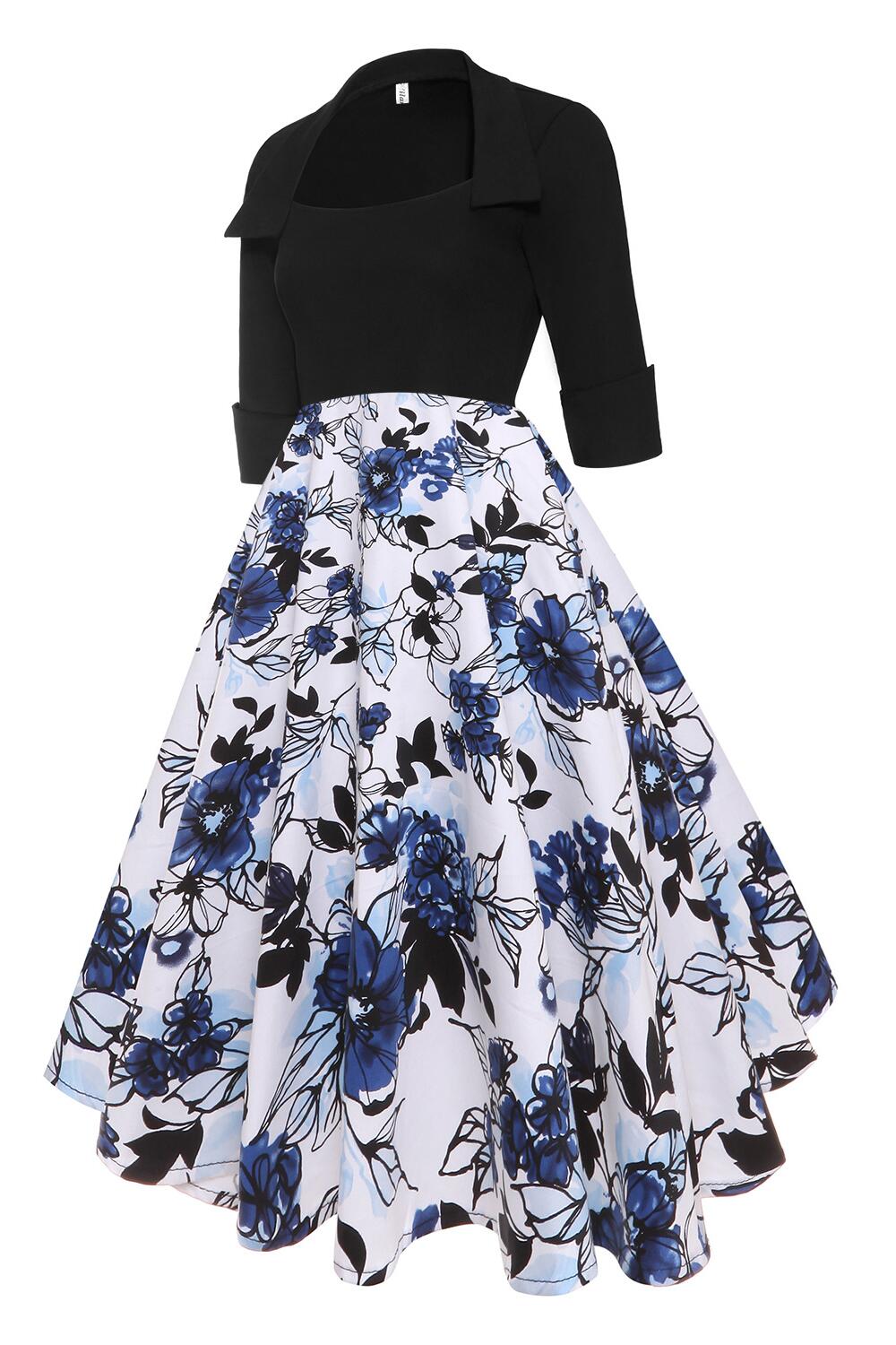 White 1950s Floral Print Half Sleeve Belted Vintage Dress
