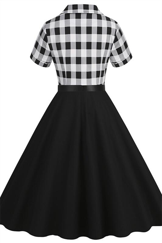 White 1950s Plaid Short Sleeve Vintage Dress
