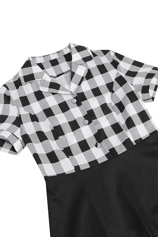 White 1950s Plaid Short Sleeve Vintage Dress