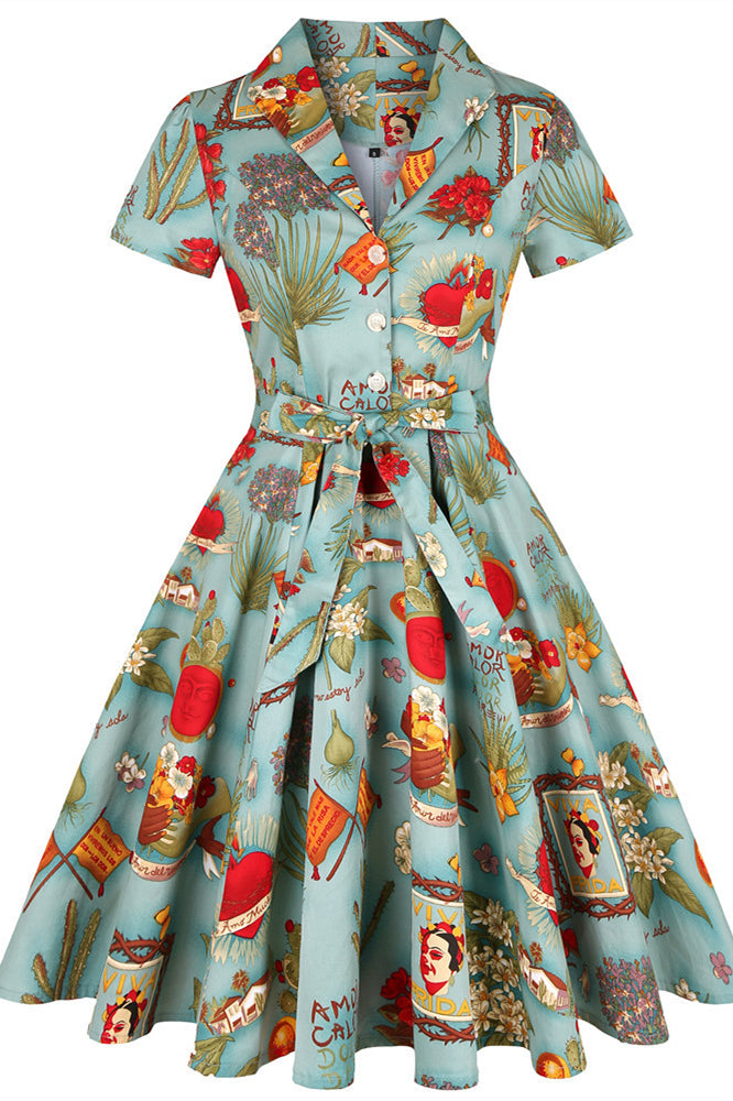 
                      
                        White 1950s Plant Print Belted Vintage Swing Dress
                      
                    