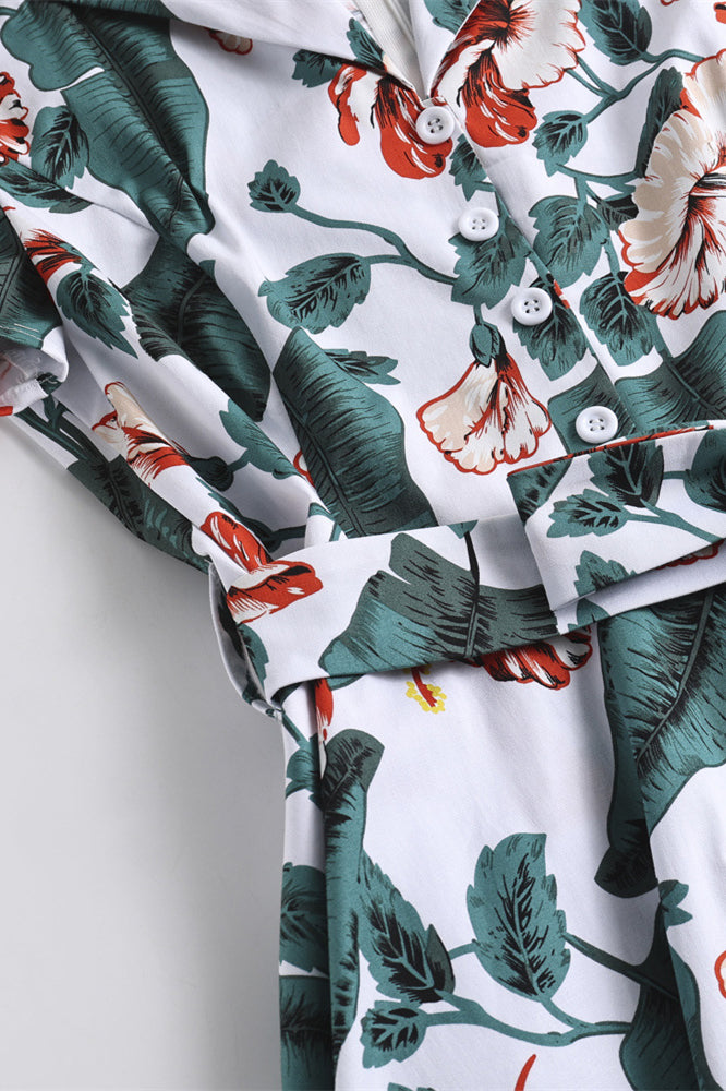 
                      
                        White 1950s Plant Print Belted Vintage Swing Dress
                      
                    