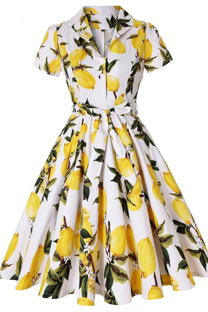 
                      
                        White 1950s Plant Print Belted Vintage Swing Dress
                      
                    