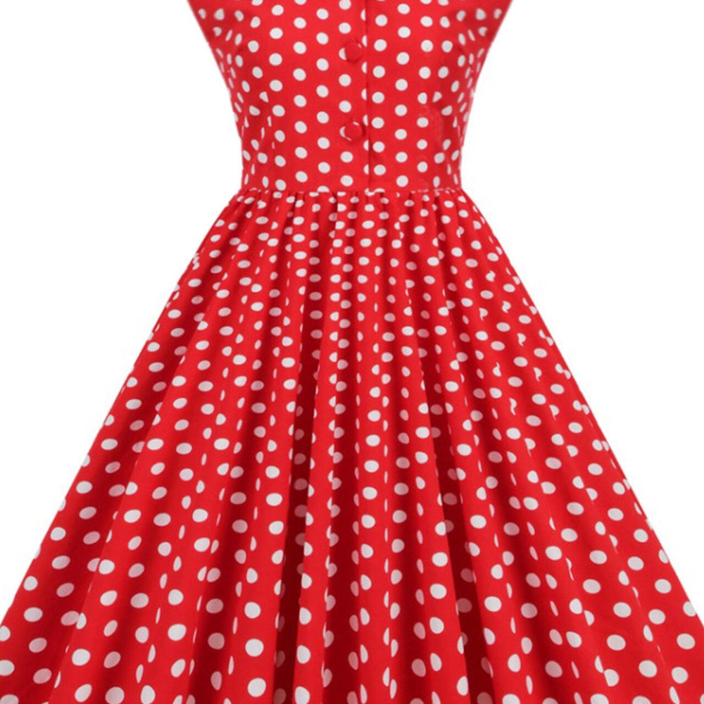 
                      
                        White 1950s Polka Dots Big Swing Dress with Button
                      
                    