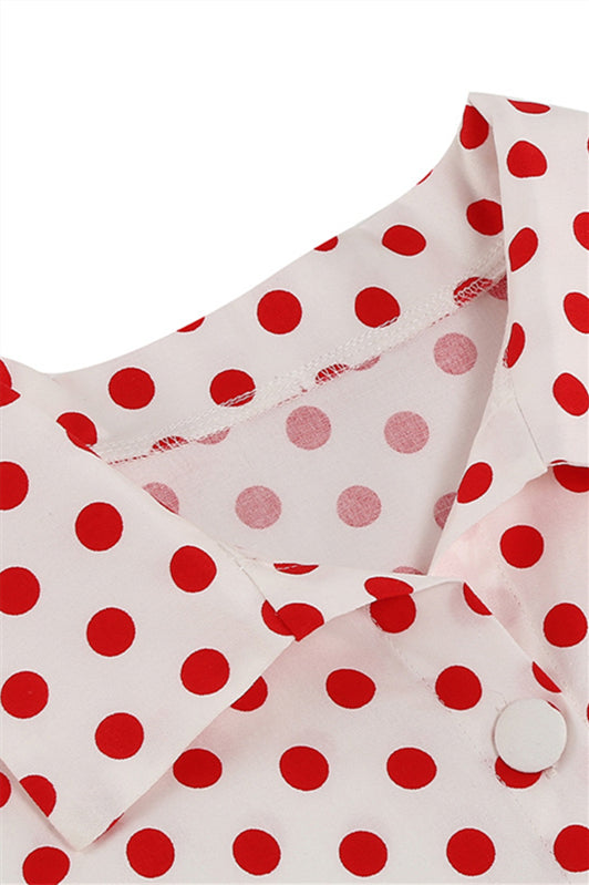 
                      
                        White 1950s Polka Dots Big Swing Dress with Button
                      
                    