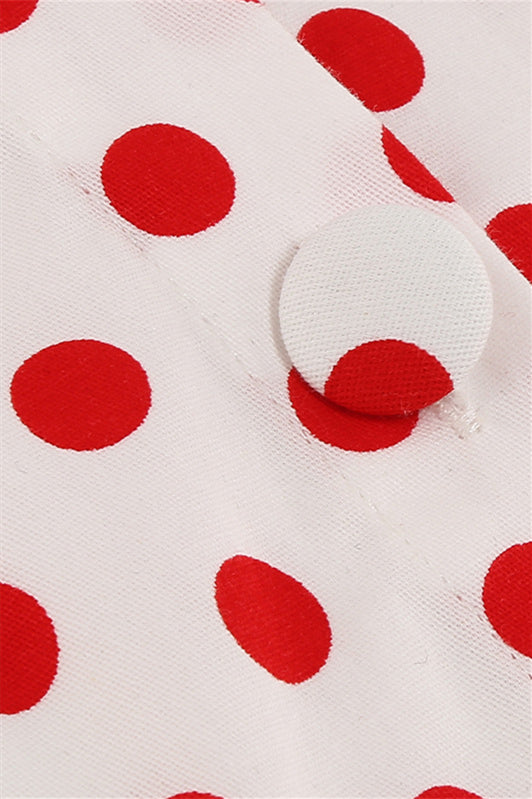 
                      
                        White 1950s Polka Dots Big Swing Dress with Button
                      
                    