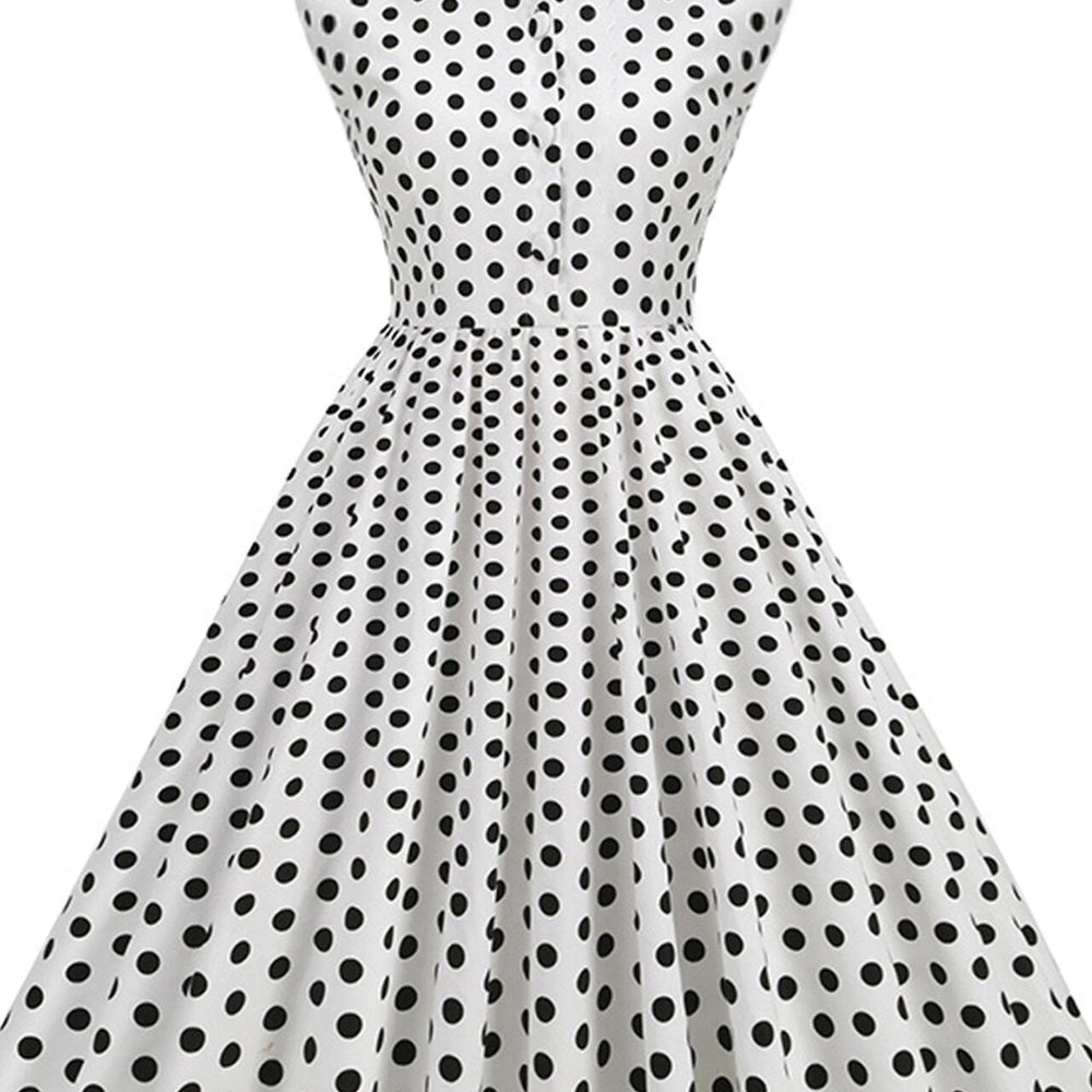 
                      
                        White 1950s Polka Dots Big Swing Dress with Button
                      
                    