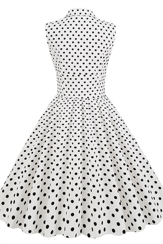 White 1950s Polka Dots Vintage Dress With Button
