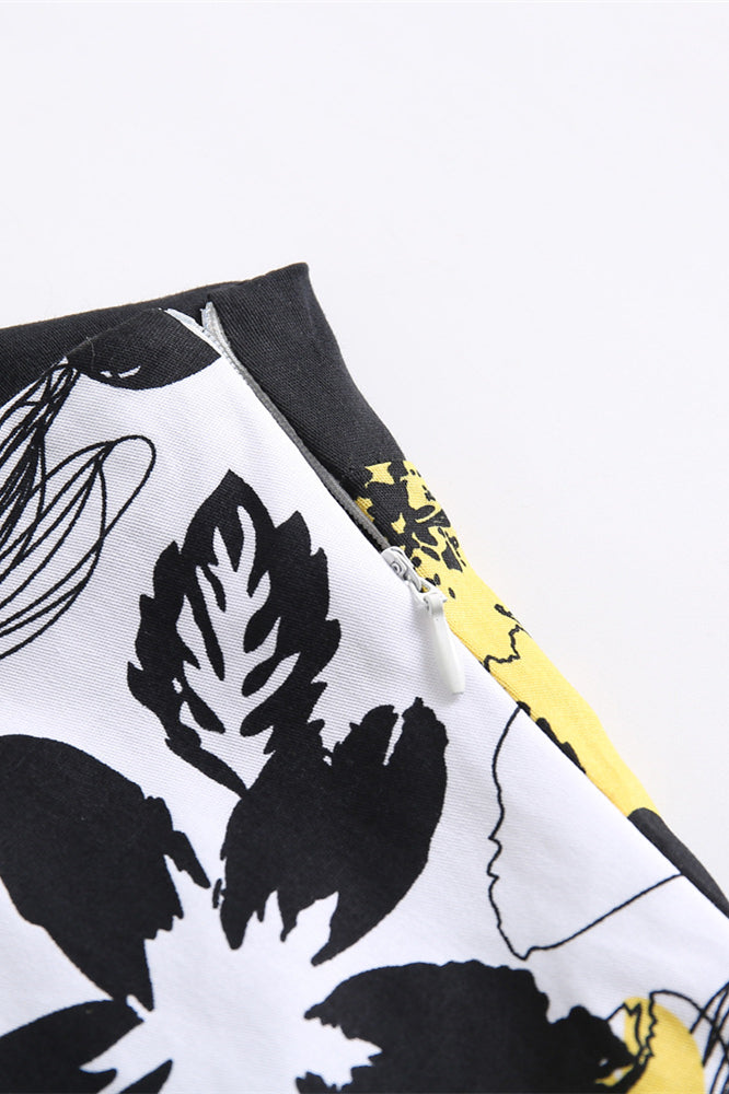 White 1950s Yellow Flower Halter Vintage Dress
