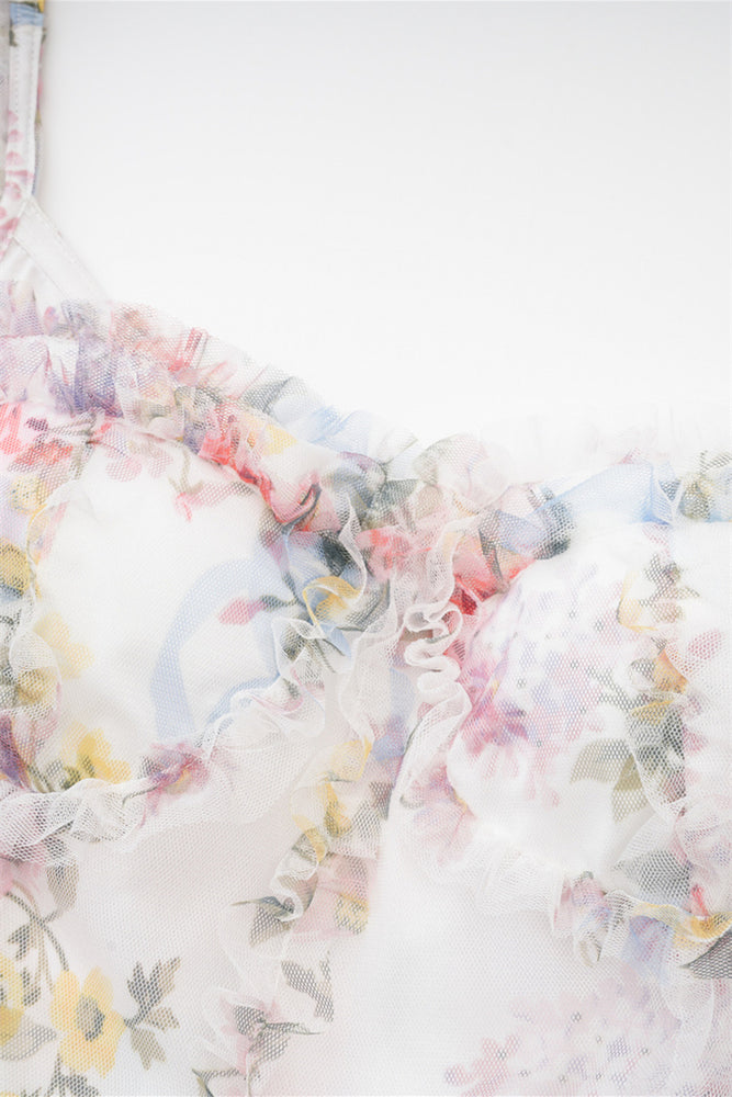 
                      
                        White Puff Sleeves Floral Print Short Dress
                      
                    