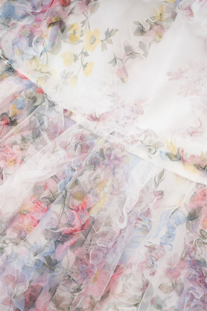 
                      
                        White Puff Sleeves Floral Print Short Dress
                      
                    