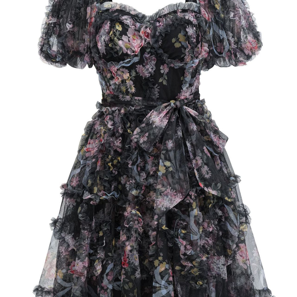 
                      
                        White Puff Sleeves Floral Print Short Dress
                      
                    