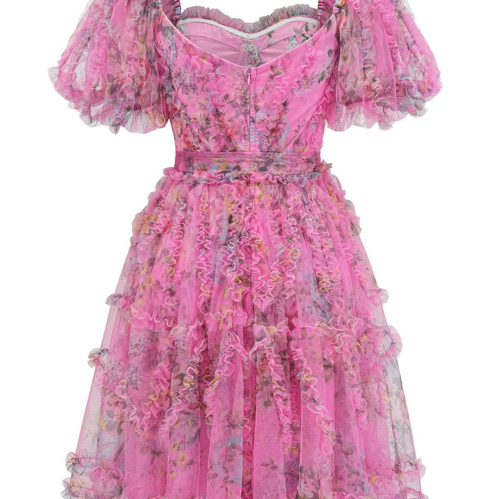 
                      
                        White Puff Sleeves Floral Print Short Dress
                      
                    