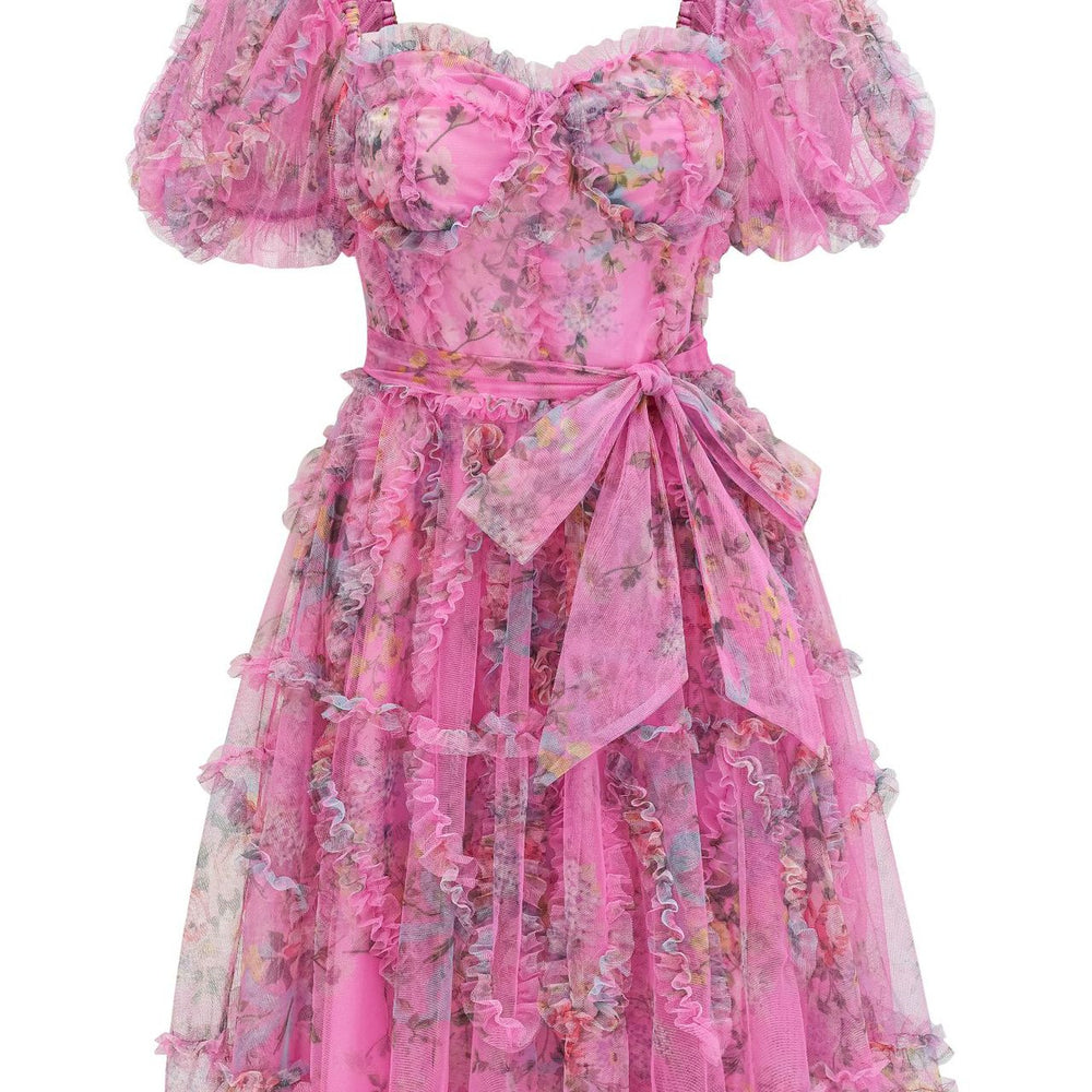 
                      
                        White Puff Sleeves Floral Print Short Dress
                      
                    