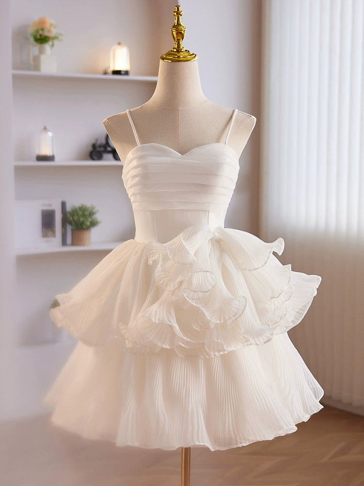 White Ruffles Layered A-line Short Dress