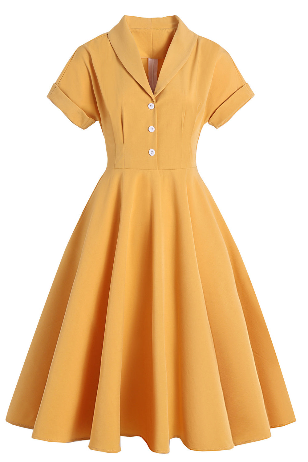 Yellow 1950s Button Front Vintage Swing Dress