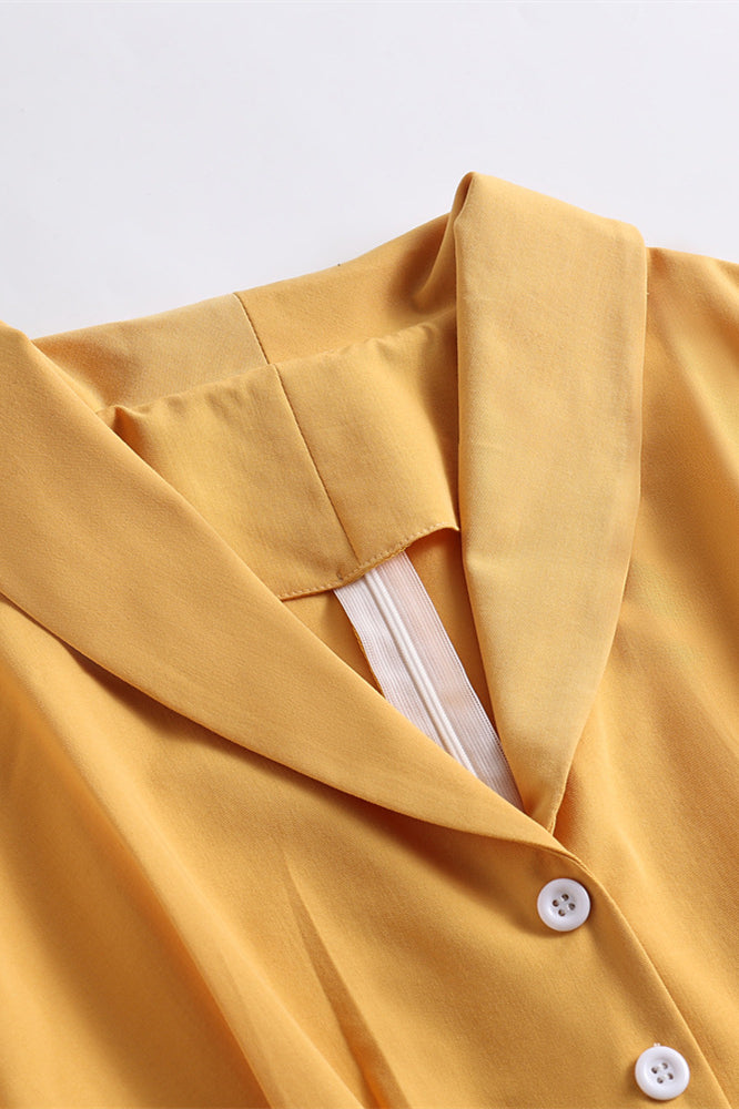 Yellow 1950s Button Front Vintage Swing Dress