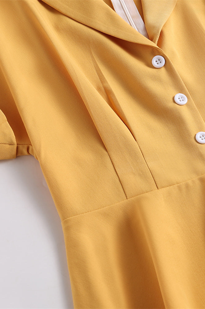 Yellow 1950s Button Front Vintage Swing Dress
