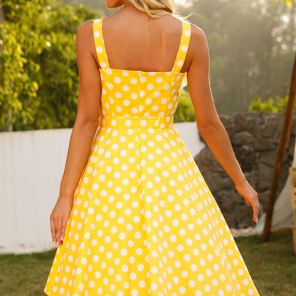 Yellow 1950s Polka Dots Sleeveless Vintage Dress With Belt – PollyBoutique Yellow 1950s Polka Dots Sleeveless Vintage Dress With Belt – PollyBoutique