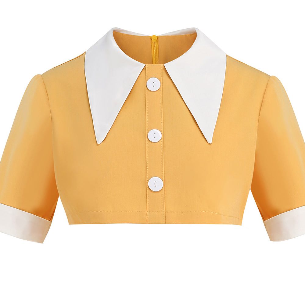 
                      
                        Yellow 1950s Real Two Piece Suit Pleated Swing Dress
                      
                    