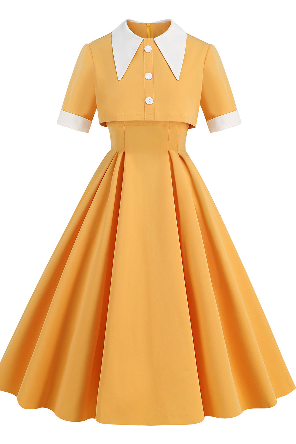 Yellow 1950s Real Two Piece Suit Pleated Swing Dress