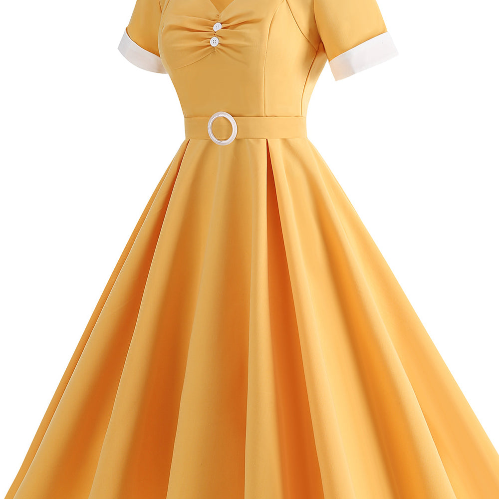 
                      
                        Yellow 1950s Ruched Short Sleeve Vintage Dress
                      
                    