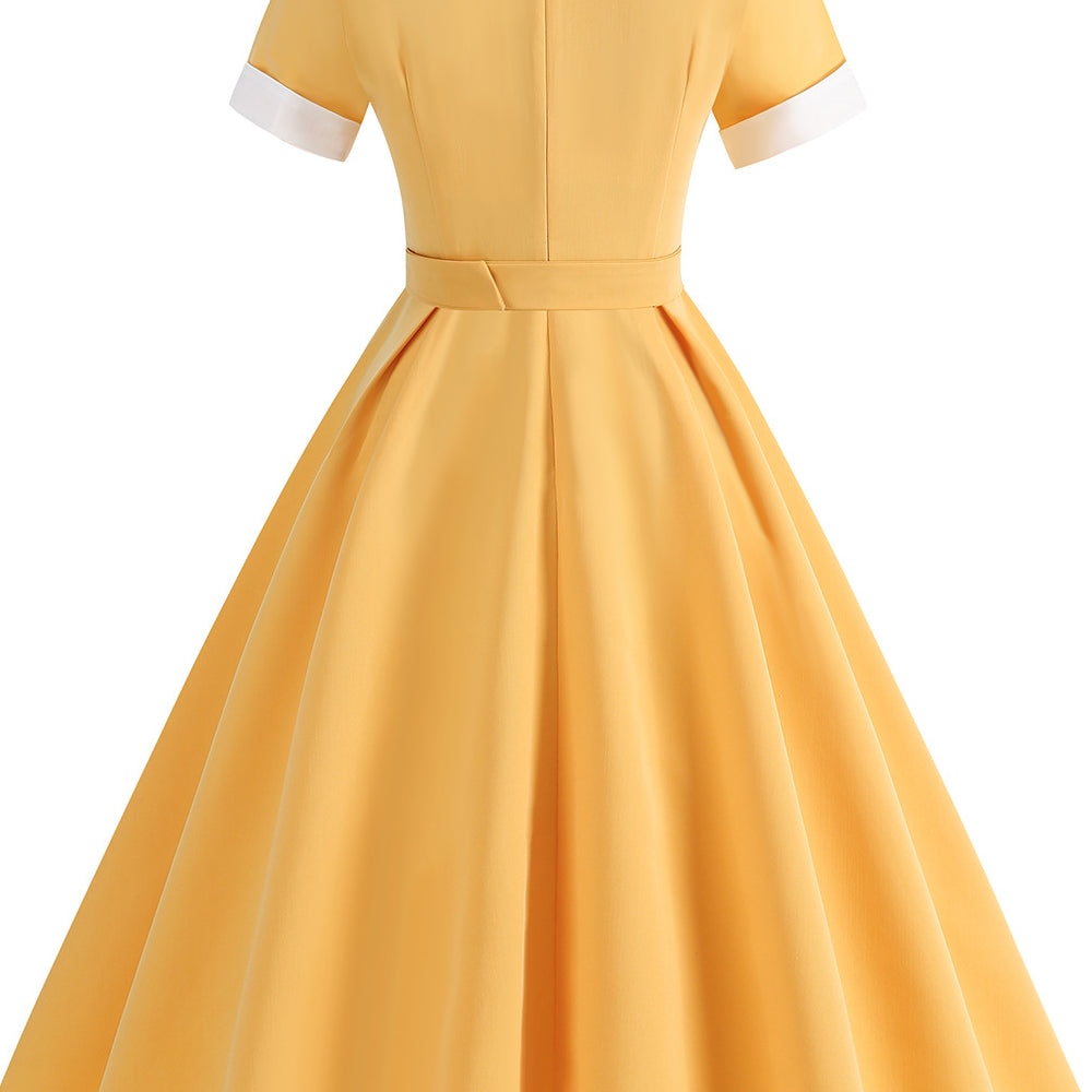 
                      
                        Yellow 1950s Ruched Short Sleeve Vintage Dress
                      
                    