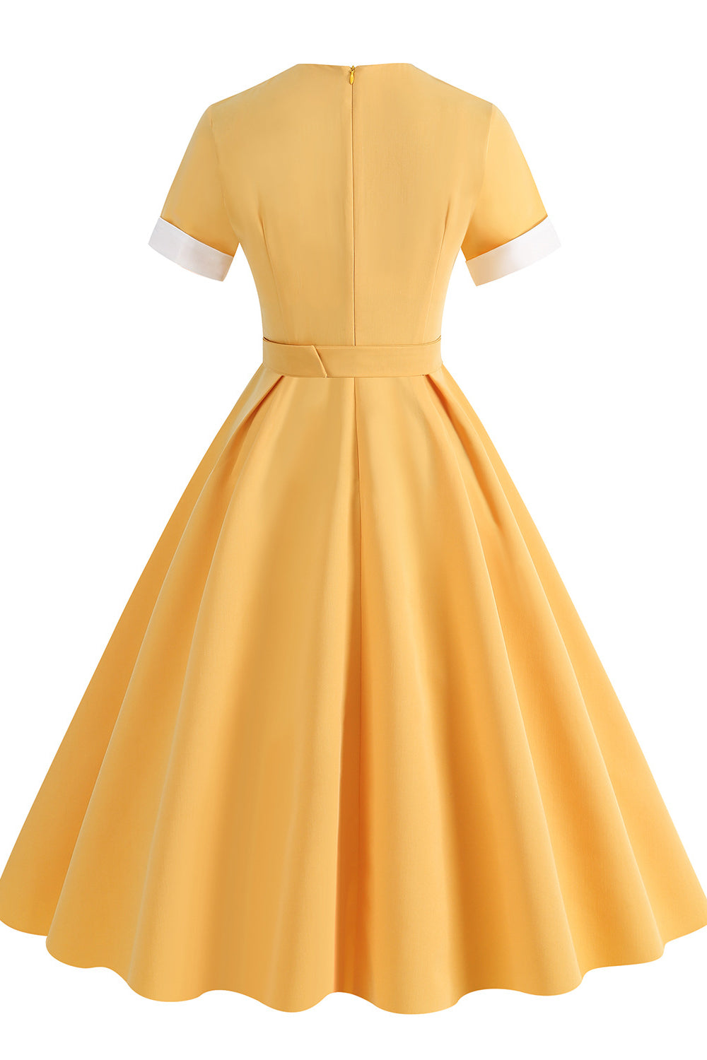 Yellow 1950s Ruched Short Sleeve Vintage Dress