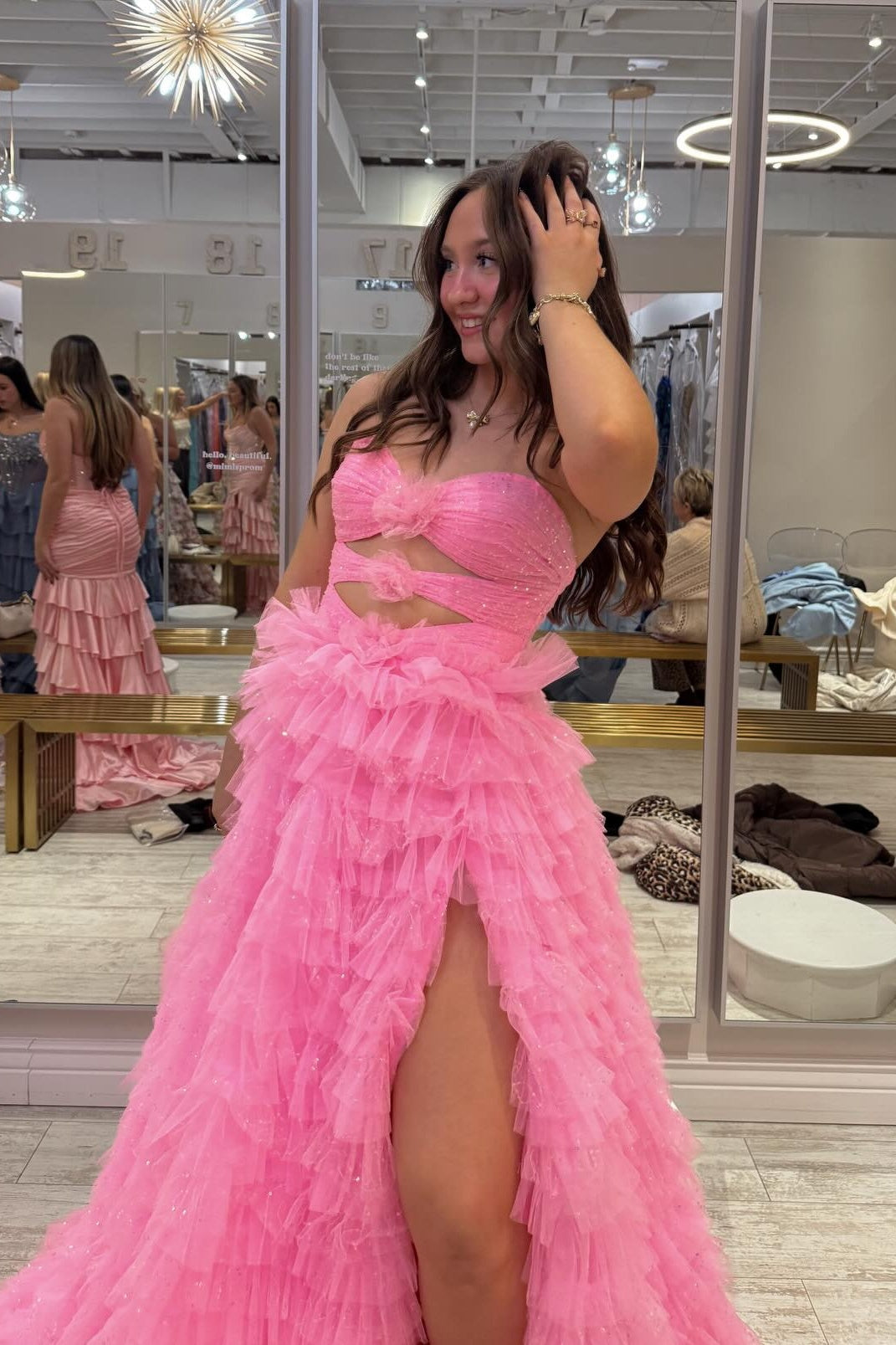 Yellow Sparkle Tulle Tiered Long Dress with Keyhole