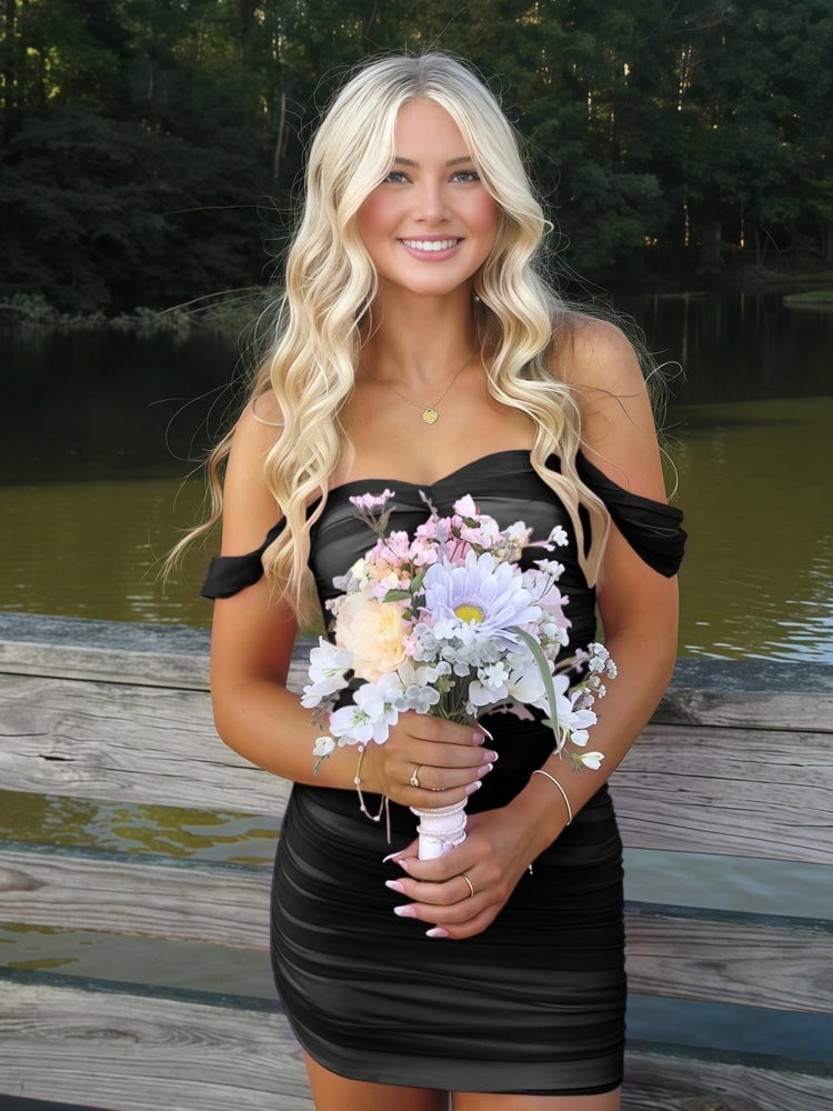 
                      
                        Off the Shoulder Pink Tight Short Tulle Dress
                      
                    