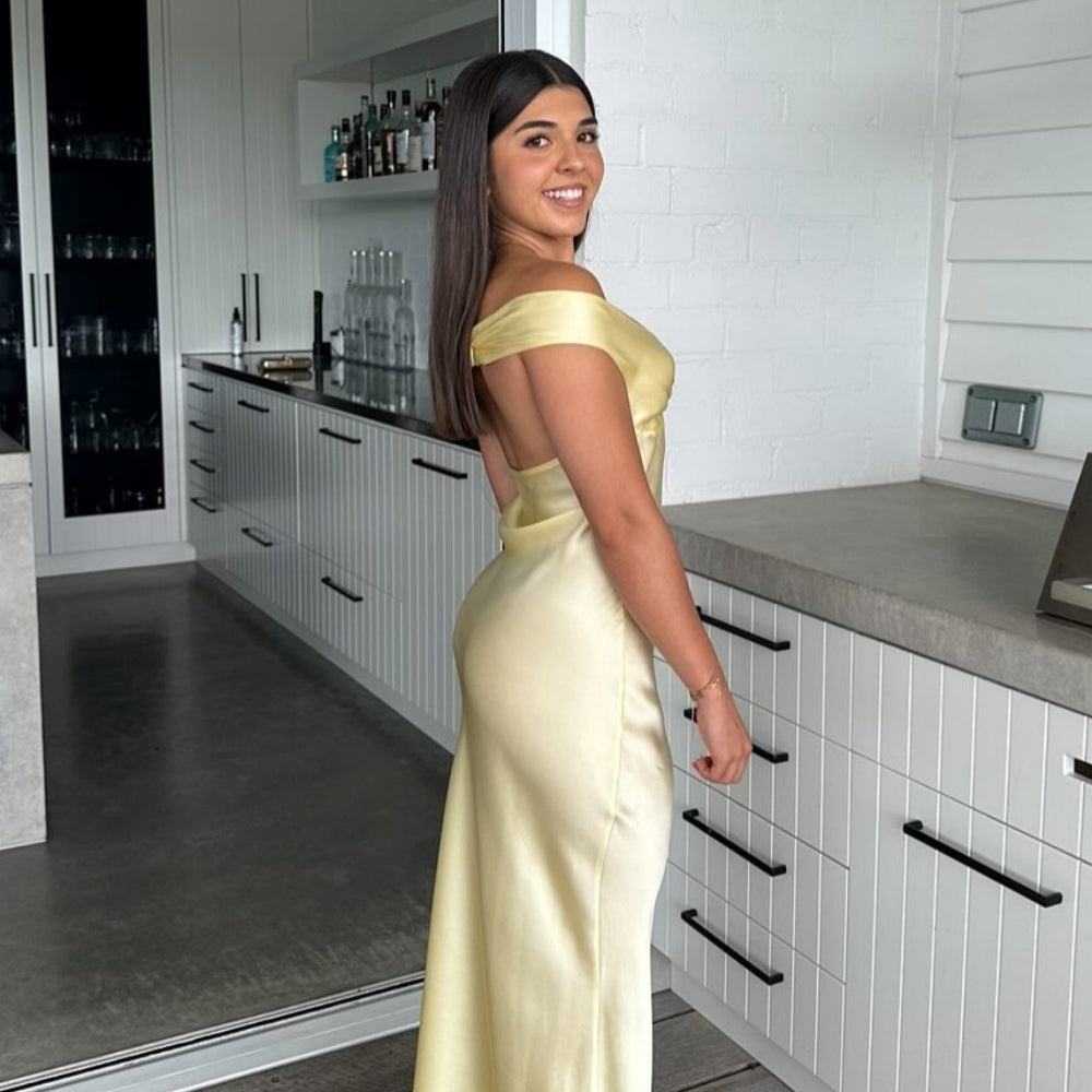 
                      
                        Off the Shoulder Aqua Open Back Sheath Long Dress
                      
                    