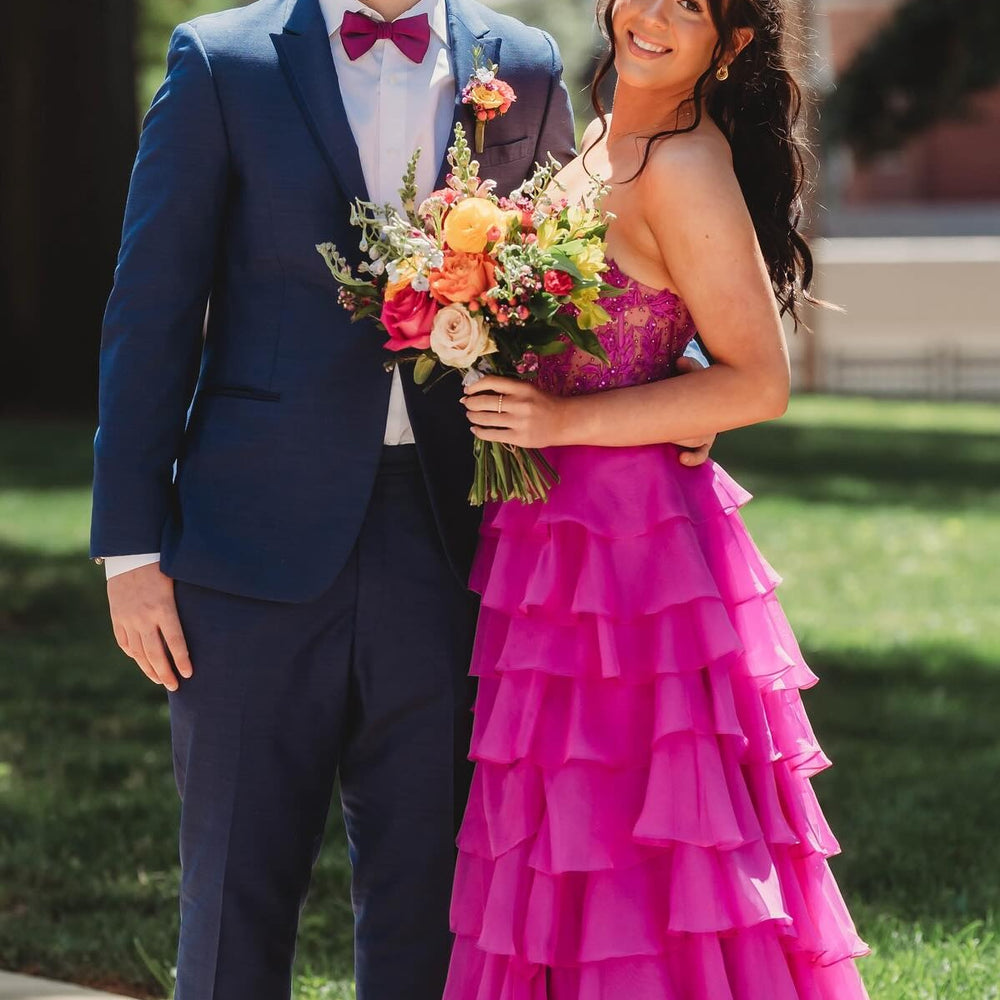 
                      
                        Sweetheart Lace and Chiffon Ruffle Long Prom Dress
                      
                    