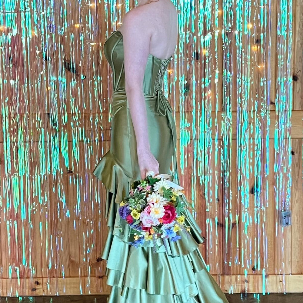 
                      
                        Strapless Royal Blue Tiered Long Dress with Slit
                      
                    