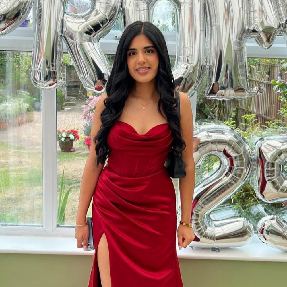 
                      
                        Cowl Neck Rose Ruched Mermaid Long Dress with Slit
                      
                    