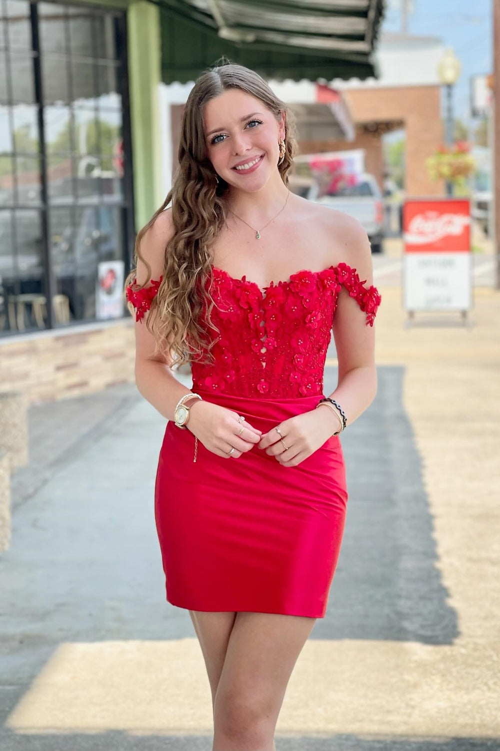 Off the Shoulder Red Appliques Bodycon Short Dress