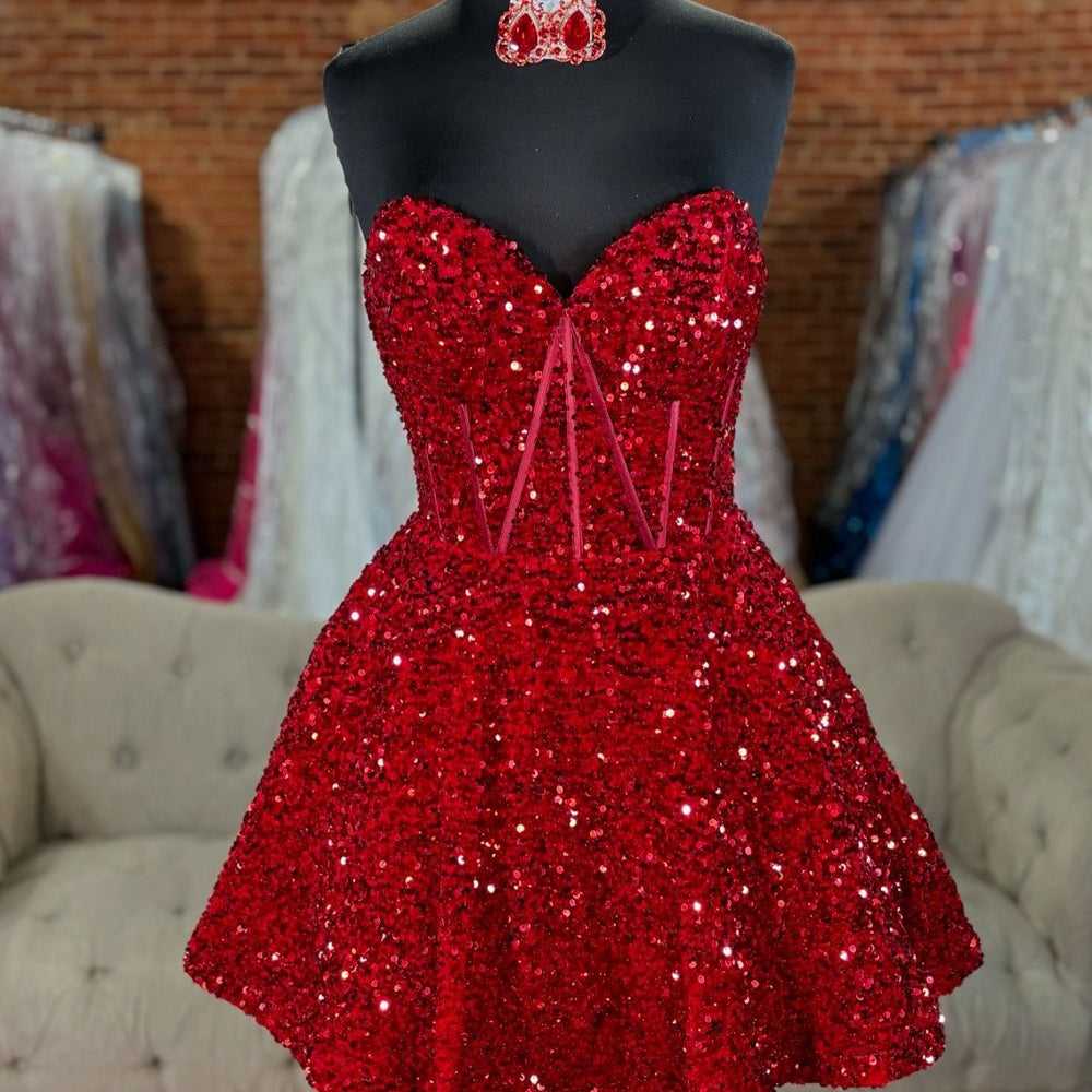 
                      
                        Sweetheart Golden Sequin A-line Short Dress
                      
                    