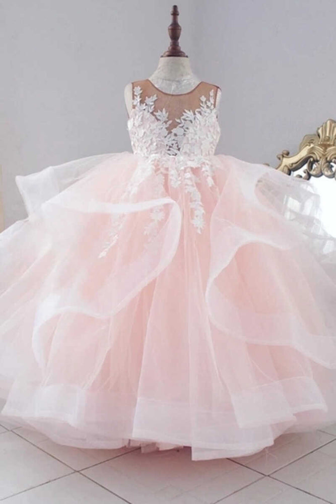 
                      
                        Multi-Tiered Pink Appliques Long Flower Girl Dress
                      
                    