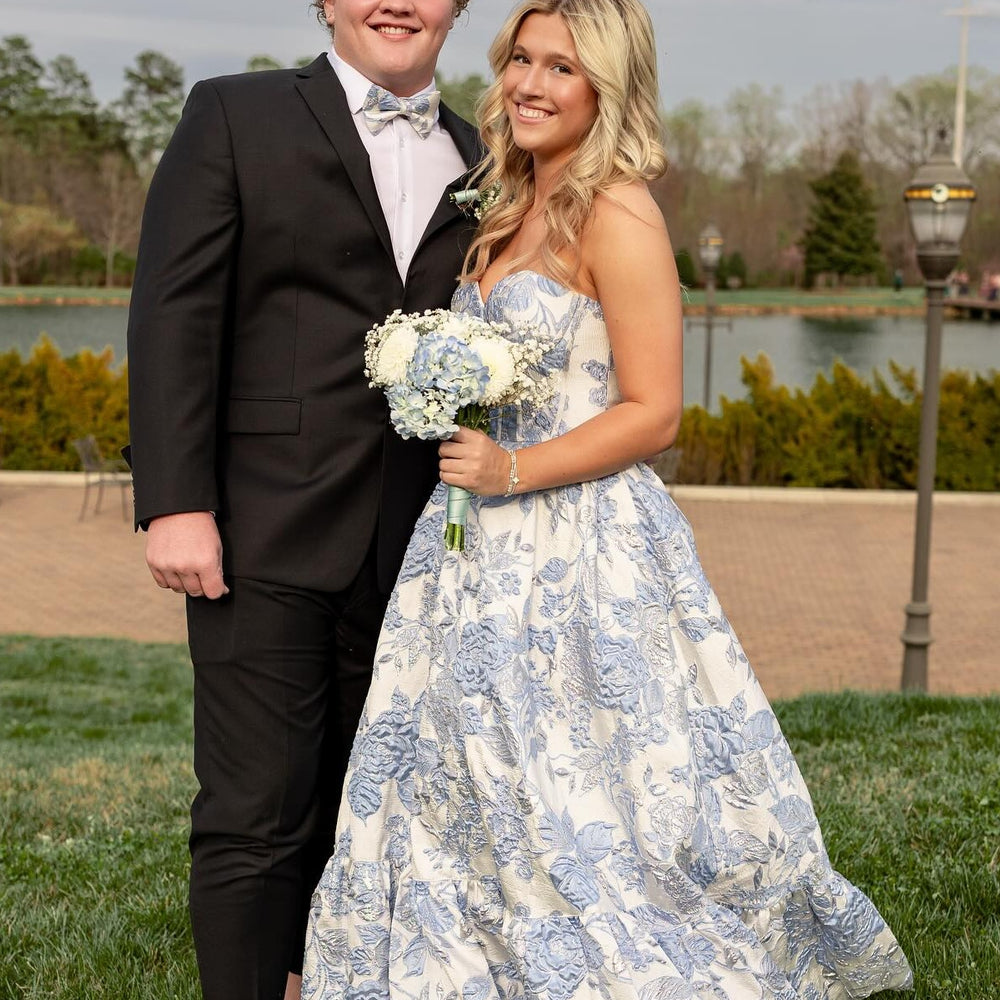 
                      
                        Strapless Pink Floral A-line Long Formal Dress
                      
                    