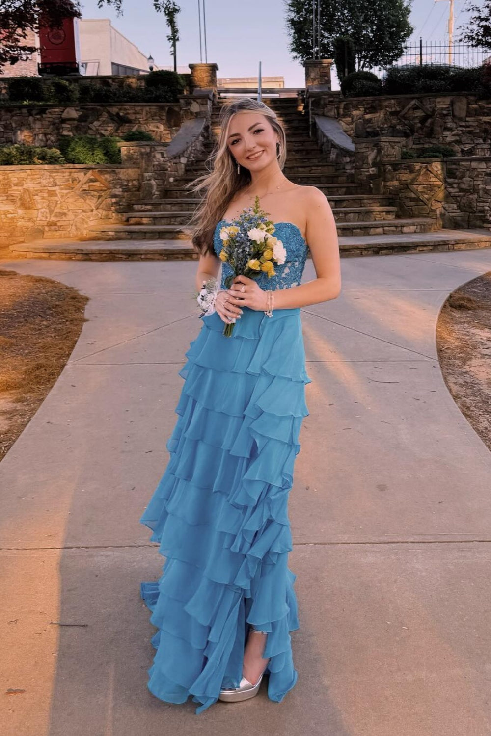 Wholesa Sweetheart Neck Chiffon Lace Long Prom Dresses Party Dresses main image 0