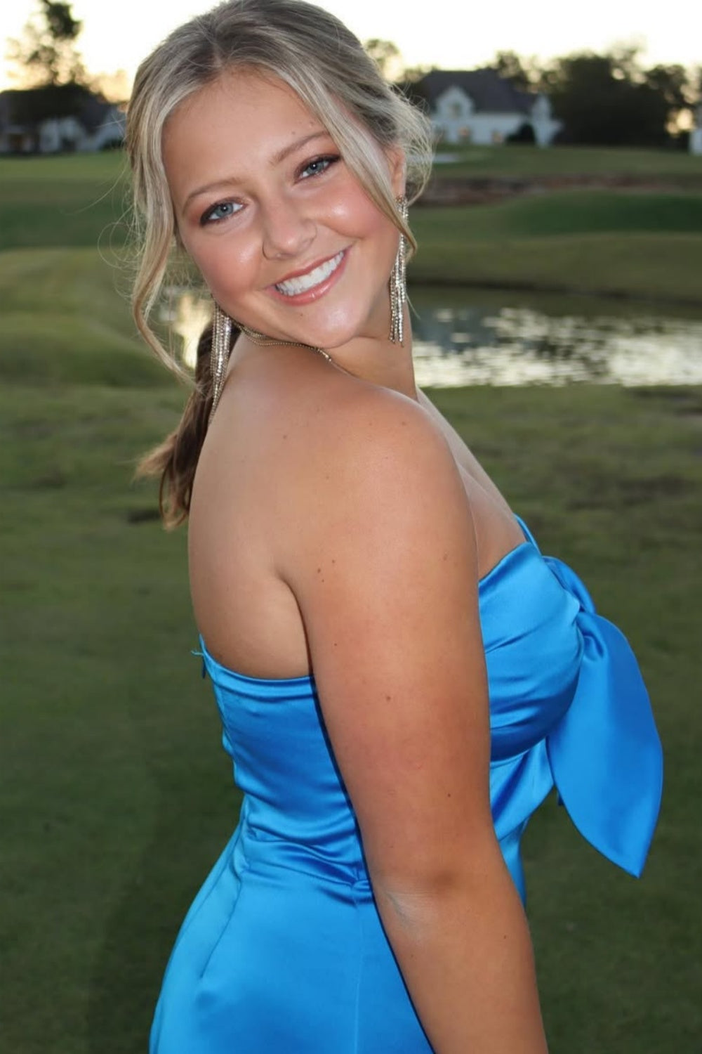 short strapless navy blue dress Royal Blue A Line Strapless Satin Short Homecoming Dresses Navy Blue / 0