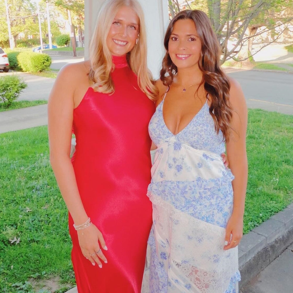 
                      
                        High Neck Yellow Back Bow Maxi Dress with Slit
                      
                    