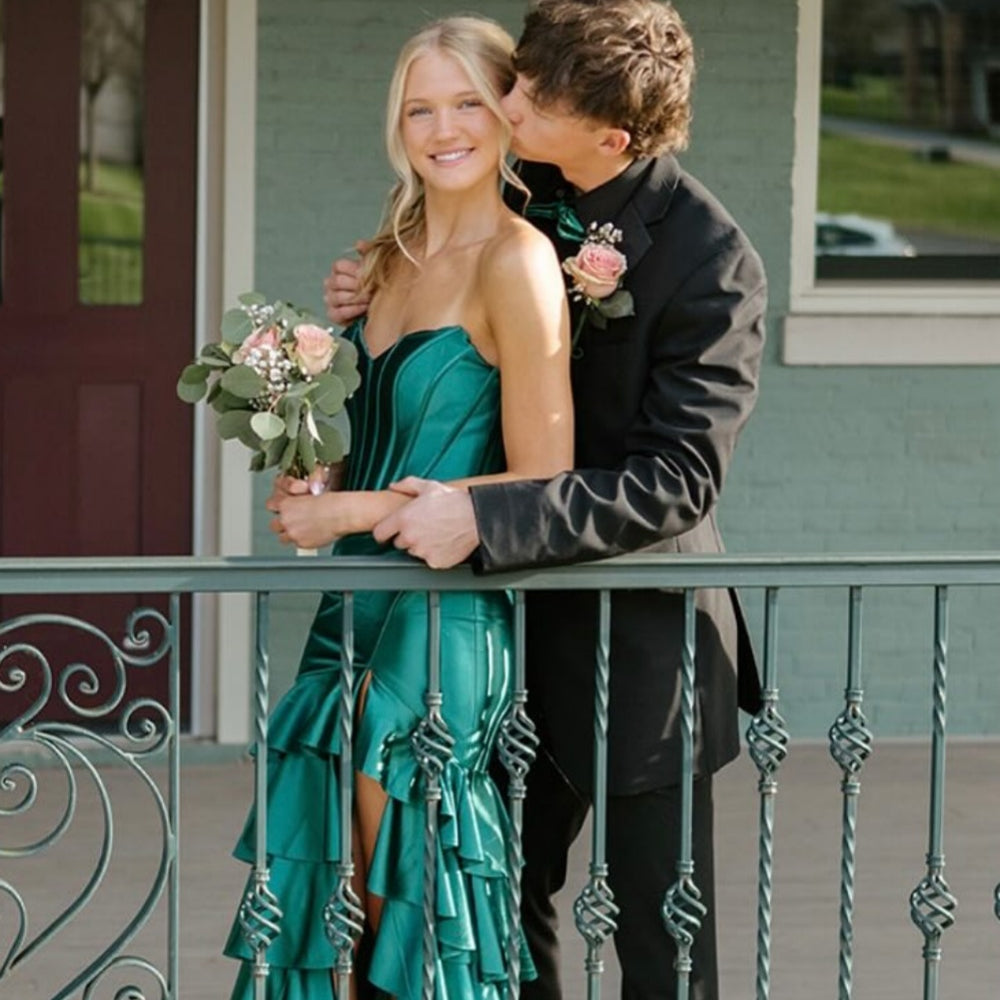 
                      
                        Strapless Royal Blue Tiered Long Dress with Slit
                      
                    