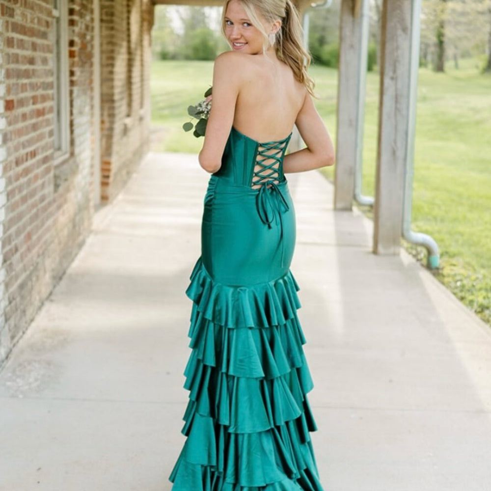 
                      
                        Strapless Royal Blue Tiered Long Dress with Slit
                      
                    