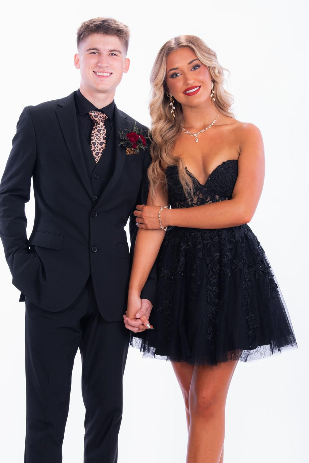 Strapless Black Appliques A-line Short Dress