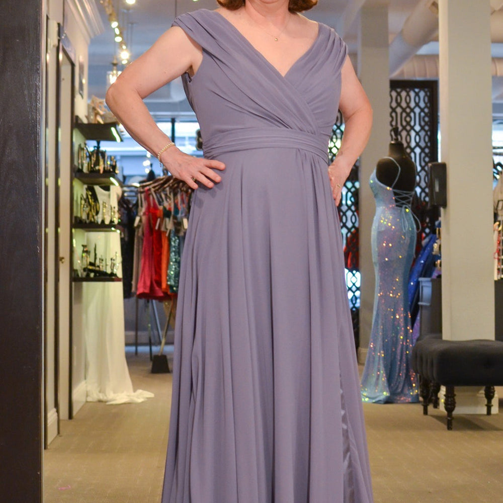 Dusty Lavender V Neck A-line Chiffon Long Mother of Bride Dress