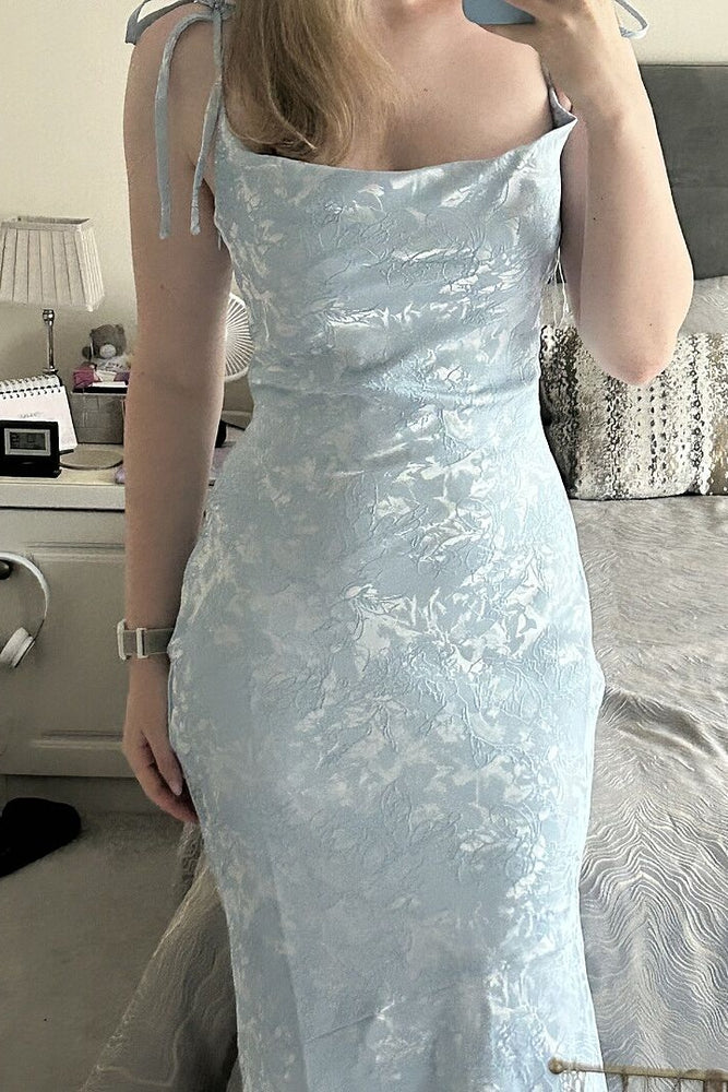 
                      
                        Tie Straps Ivory Floral Jacquard Mermaid Maxi Dress
                      
                    