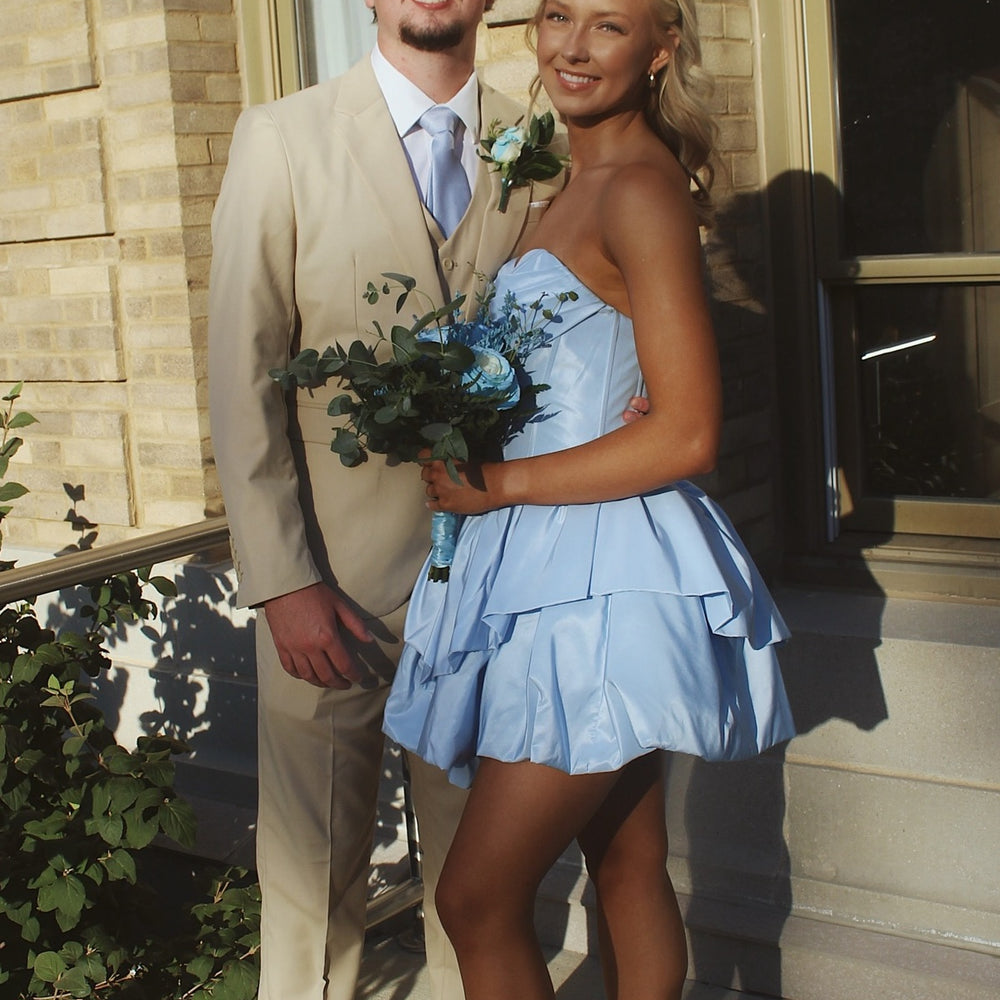 
                      
                        Strapless Purple Ruffle Tiered Short Dress
                      
                    