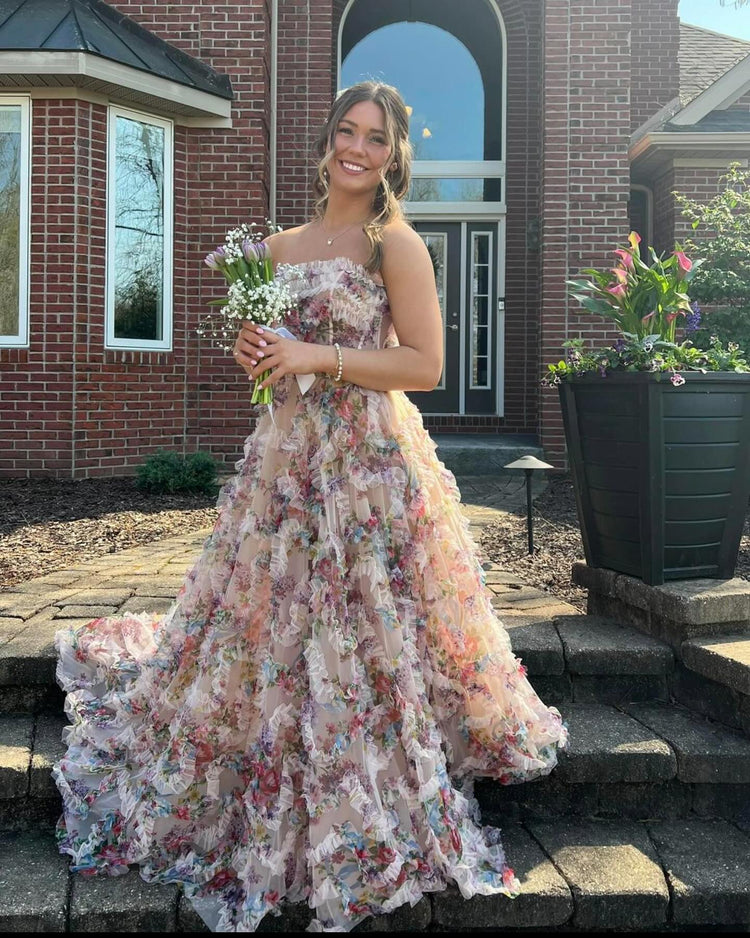 Sweetheart Lace and Chiffon Ruffle Long Prom Dress – PollyBoutique